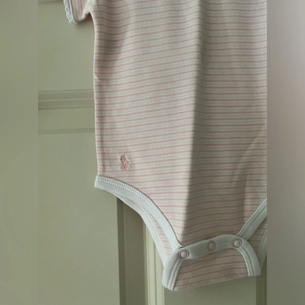 NWT Girls Ralph Lauren pink & white striped onesie, 9M